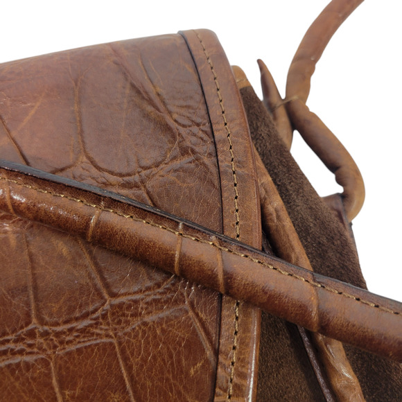 Vintage Enzo Angiolini Saddle Bag Dark Brown Crossbody Leather Suede Embossed - Picture 11 of 16